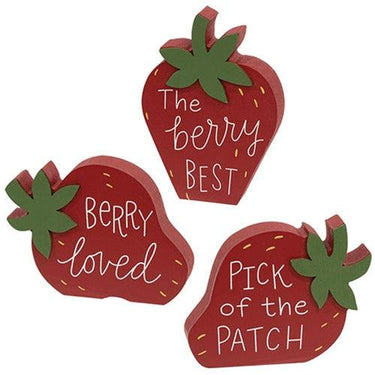 Strawberry Words Wooden Sitter 3 Asstd - The Fox Decor